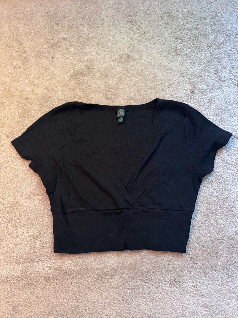 wild fable Black Ribbed V-Neck Cropped Top